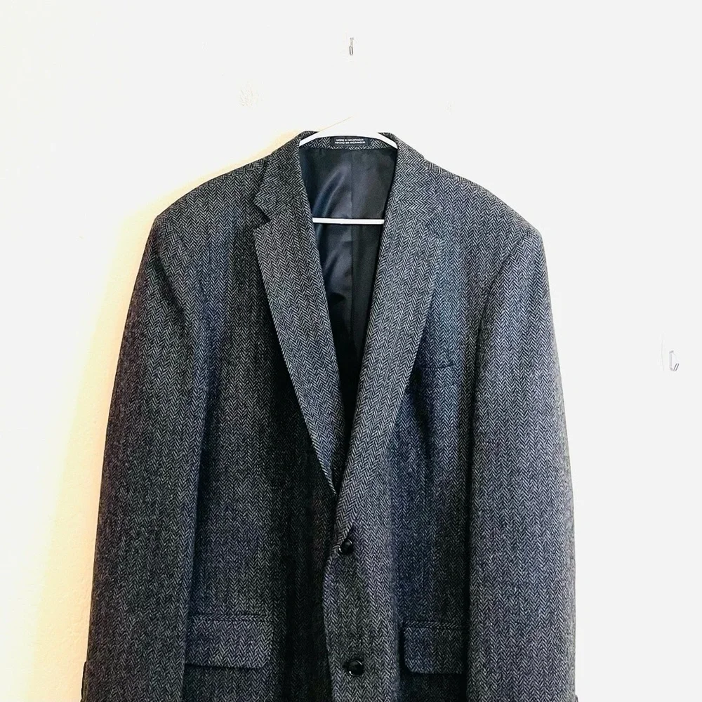 Barrington Herringbone Two Buttons Wool Blazer Suit Jacket Size 48L Gray Pockets